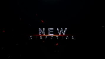 moderno 3d testo animazione con il parola nuovo direzione nel metallico cromo, impostato contro un' scuro, fumoso sfondo con raggiante brace e delicato leggero razzi video