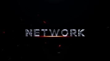 il parola Rete nel un' metallico 3d font con un' ardente splendore e scintille contro un' scuro, atmosferico sfondo video