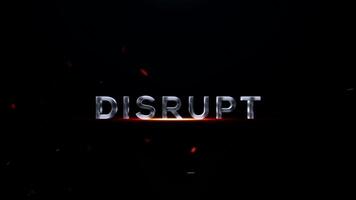 el palabra interrumpir en un metálico 3d fuente con un ardiente resplandor y chispas en contra un oscuro, atmosférico antecedentes video