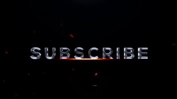 prenumerera text med lysande glöd och gnistor på en mörk bakgrund, ring upp till verkan för innehåll skapare video