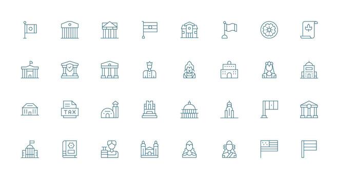 gobierno conjunto con 32 Delgado línea íconos limpiar icono colección para web utilizar vector