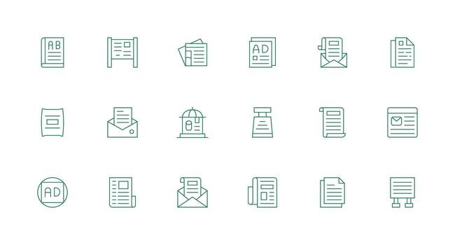 boletín diseño íconos presentando 18 en mínimo línea estilo escalable íconos para multiplataforma interfaces vector