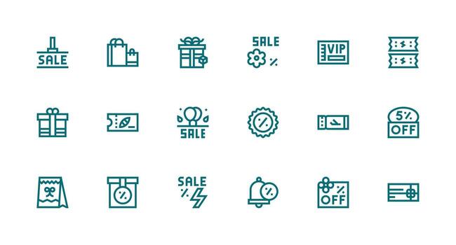 Strong Stroke Line Style Discount Icons with 18 Vectors Interface Icon Collection for Daily Projects