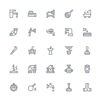 25 Medium Stroke Outline Icons for Plumbing Graphics Flexible Icon System for Web Interfaces vector