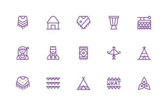 Regular Line Style Tribal Icons with 15 Vectors Neatly Designed Icons for Web Platforms