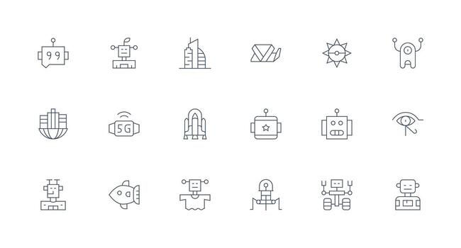 Minimal Line Icons from Futuristic Set with 18 Vectors Quick Access Icons for UI Development