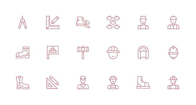 Engineer Design Icons featuring 18 in Minimal Line Style Neat Icon Set vector
