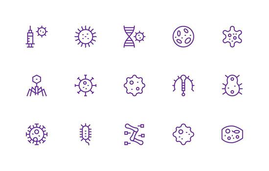 15 Regular Line Designs for Pathogen Icons Icon Set for Apps vector