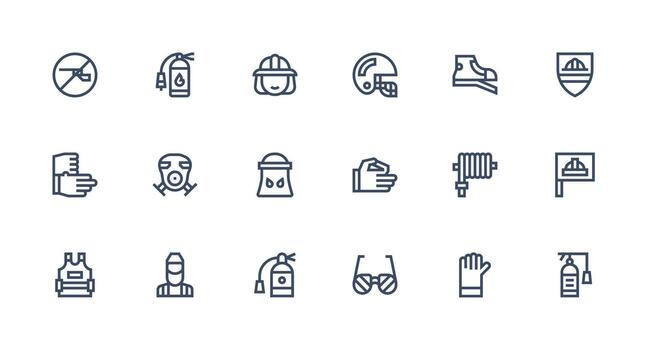 18 Icons for Safety Equipment in Strong Stroke Line Format Interface Icons for Daily Use vector