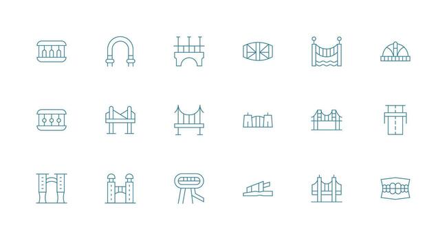 Bridge Design Icons featuring 18 in Minimal Line Style Pixel Perfect Icon Set vector