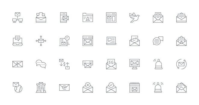 correo electrónico icono colección con 32 Delgado línea diseños icono conjunto para aplicaciones vector