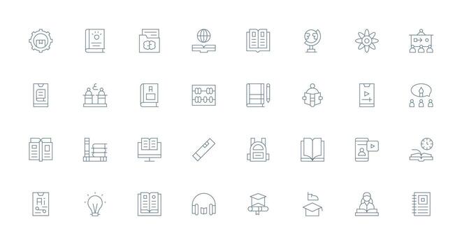 Learning featuring 32 Icons in Thin Line Design Customizable Icon Series for Mobile Screens vector