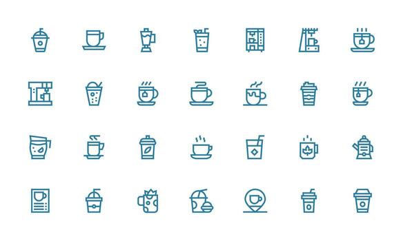 28 Bold Line Style Icons from Hot Drink Collection Minimal Icon Set for Interface Projects vector