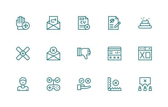 Reject Design Icons featuring 15 in Regular Line Style Icon Pack for Various Themes vector