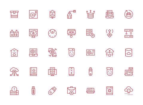 regular limpiar línea estilo apoyo íconos con 35 vectores digital icono colección