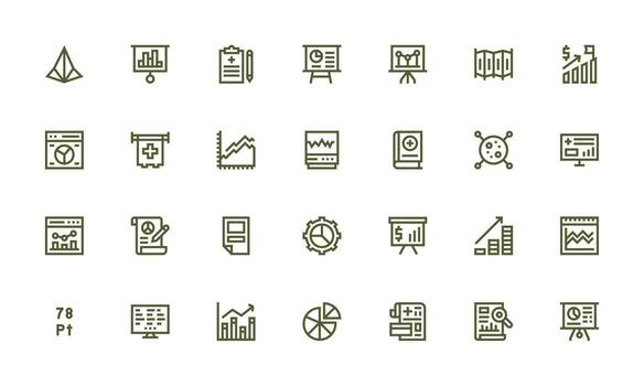gráfico icono conjunto con 28 negrita línea gráficos tablero icono serie vector