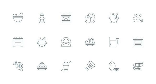 18 Recipe Icons in Minimal Line Aesthetic Neatly Designed Icons for Web Platforms vector