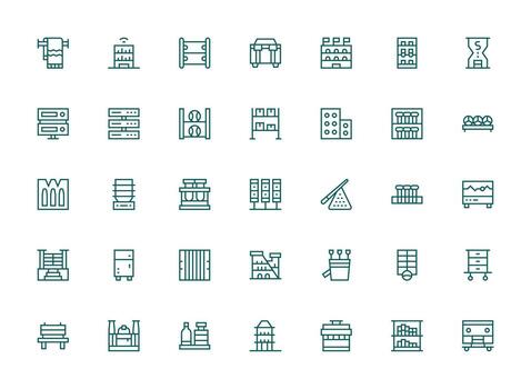 Regular Clean Line Icons from Rack Set with 35 Vectors Organized Icon Pack for Quick Access