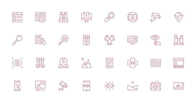 32 Icons for View in Thin Line Format Professional Icon Pack for Development Work vector