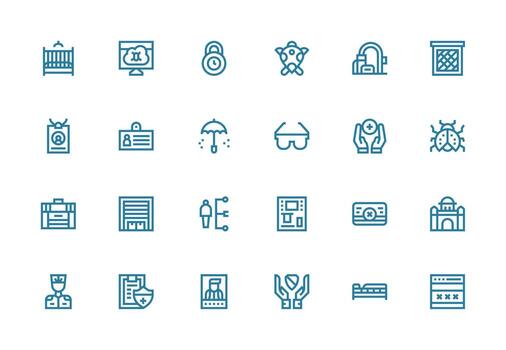 Security Design Icons featuring 24 in Thick Line Line Style Customizable Icon Series for Mobile Screens vector