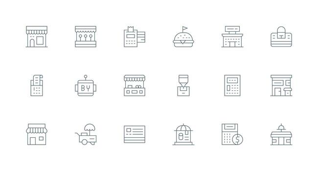 Minimal Line Style Kiosk Icons with 18 Vectors Complete Icon Bundle for Web Design