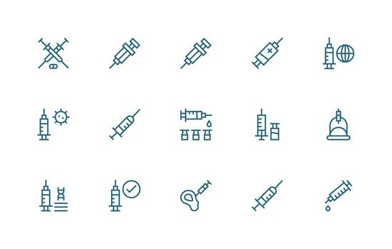 15 Regular Line Icons for Vaccination Graphics Simplified Icon Pack for Visual Tools vector