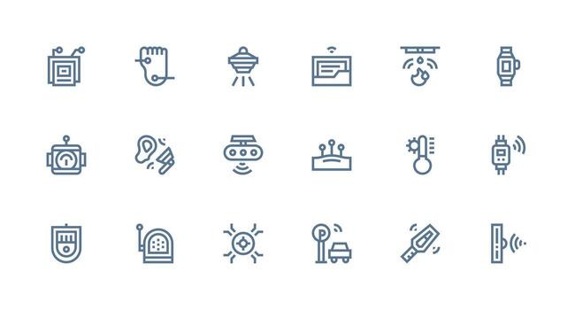 sensor presentando 18 íconos en fuerte carrera línea diseño limpiar icono colección para web utilizar vector