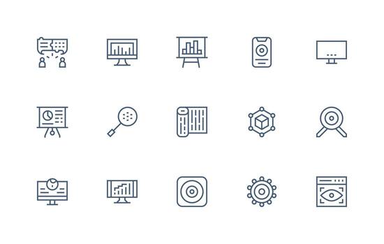 Regular Line Style Visualization Icons with 15 Vectors Web Icon Collection