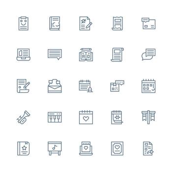 Nota conjunto con 25 medio carrera contorno íconos icono paquete para ui vector