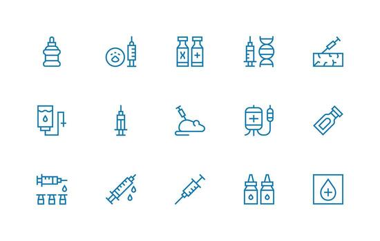 15 Injection Icons in Regular Line Aesthetic Reliable Icons for All Interfaces vector