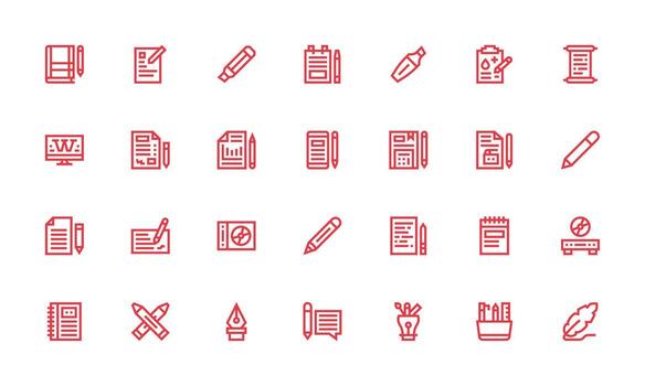 escritura conjunto con 28 negrita línea íconos pulcramente diseñado íconos para web plataformas vector