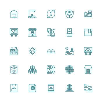 Export featuring 25 Icons in Medium Stroke Outline Design Responsive Icon Set for Flexible Layouts vector