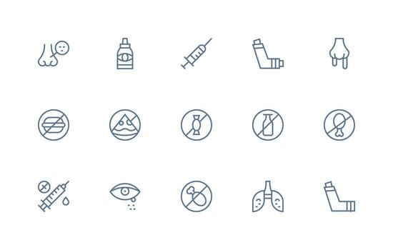 15 Regular Line Icons for Allergy Graphics Basic Icon Series vector