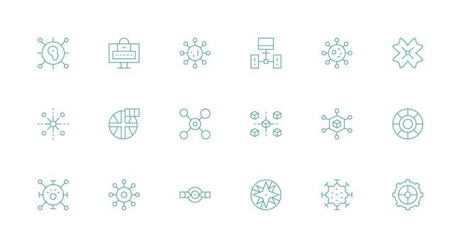 Hub Icon Set with 18 Minimal Line Graphics Icon Set for Projects vector