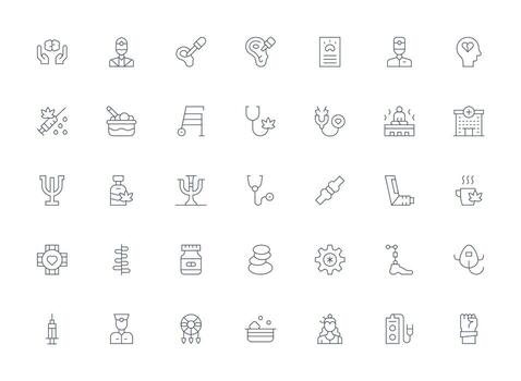 Therapy Design Icons featuring 35 in Light Line Style Quick Access Icons for UI Development vector