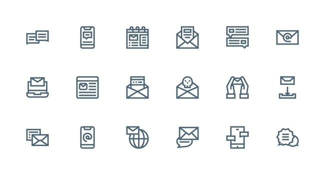 18 bandeja de entrada íconos en fuerte carrera línea estético equilibrado icono conjunto para funcional diseño vector