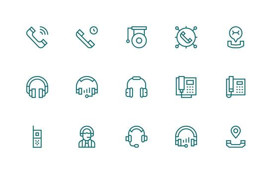 Call Icon Set with 15 Regular Line Graphics Multi-Purpose Icon Pack for Templates vector