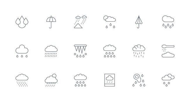 18 Icons for Drizzle in Minimal Line Format Sharp Icons for Presentations vector