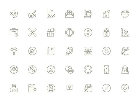 ligero línea estilo no permitido íconos con 35 vectores basado en temas icono paquete