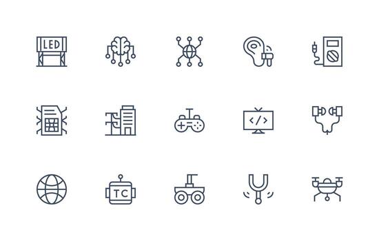 15 Regular Line Style Icons from Technology Collection Multi-Style Icons for Creative Projects vector