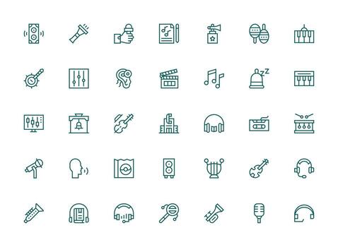 Sound Icon Set with 35 Regular Clean Line Graphics Basic Icon Series vector