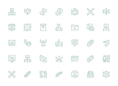 Light Line Style Data Transfer Icons with 35 Vectors Scalable Icons for Cross-Platform Interfaces