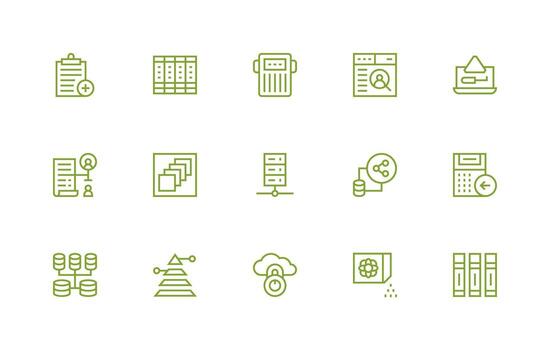 datos administración presentando 15 íconos en regular línea diseño escalable icono paquete vector