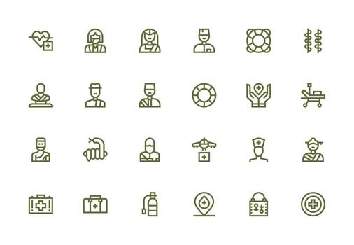First Aid Icon Set with 24 Thick Line Line Graphics Complete Icon Bundle for Web Design vector