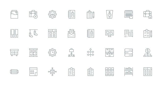 organización icono conjunto con 32 Delgado línea gráficos claro y conciso icono conjunto colección vector