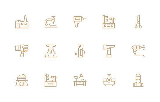 Metalworking featuring 15 Icons in Regular Line Design Web Icon Collection vector