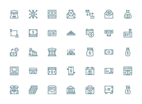 35 íconos para depositar en regular limpiar línea formato equilibrado icono conjunto para funcional diseño vector
