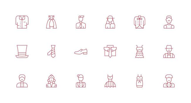 18 íconos para Ropa formal en mínimo línea formato icono conjunto para aplicaciones vector