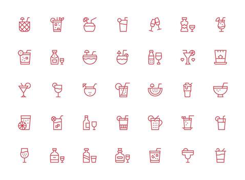 Cocktail Design Icons featuring 35 in Regular Clean Line Style Multi-Style Icons for Creative Projects vector