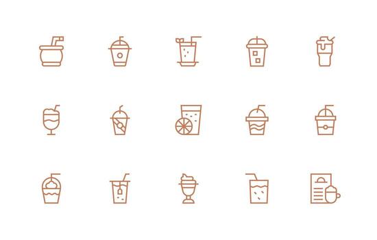 Cold Drink Design Icons featuring 15 in Regular Line Style Essential Icons for Rapid UI Building vector